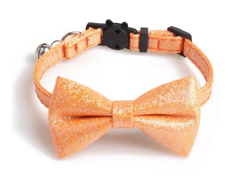Bowtie Cat Collars with Bell | Safe Quick Release Breakaway Buckle | ZACAL Cat Collars (Orange Sparkle Glitter) — image 1