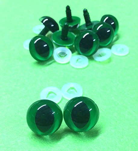 celloexpress 12mm Green Cats Eyes with Plastic Backs - Safety Eyes for Soft Toy Teddy Bear Animal Making (Pack of 5 Pairs)