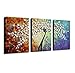 Amoy Art- Hand Painted Knife Modern Canvas Wall Art Floral Oil Painting for Home Decor 12x16inch 3pcs/set Stretched and Framed Ready to Hang
