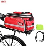Arltb Bike Rear Bag (3 Colors) 20 - 35L Waterproof Bicycle Trunk Bag with Rain Cover Shoulder Strap Bike Pannier Tail Back Seat Bag Package Handbag Bike Accessories for Road Bikes Mountain (Red)