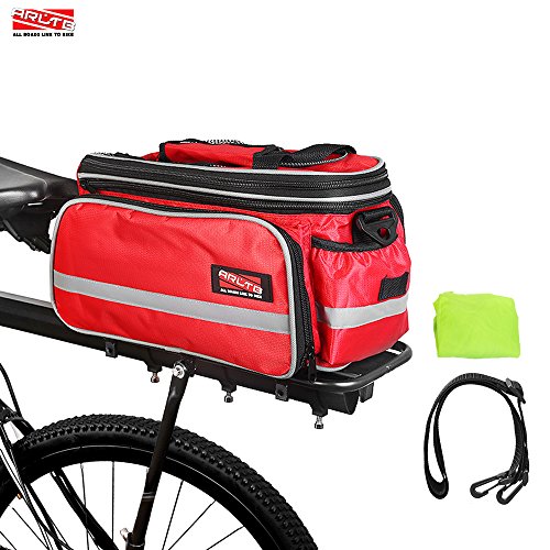 Arltb Bike Rear Bag (3 Colors) 20 - 35L Waterproof Bicycle Trunk Bag with Rain Cover Shoulder Strap Bike Pannier Tail Back Seat Bag Package Handbag Bike Accessories for Road Bikes Mountain (Red)