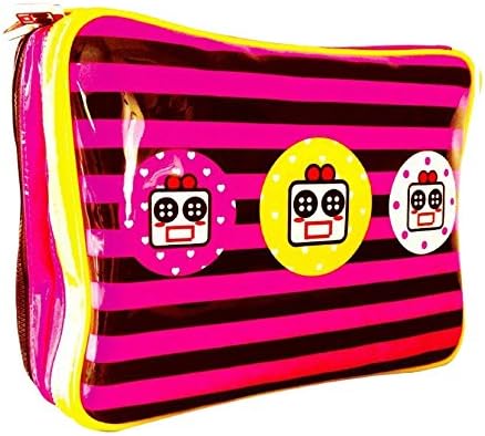Cute Makeup Bag (LARGE) Pink Stripe Cosmetic Organizer Toiletry Pencil Pouch Women Back to School Teen Girl Train Case by Miss Locker