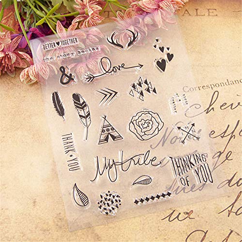 Love Thinking of You Heart Feather Flowers Stamps Rubber Clear Stamp/Seal Scrapbook/Photo Album Decorative Card Making Clear Stamps