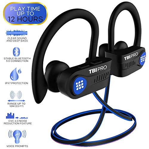 Latest 2020 Bluetooth 5.0 Headphones w/12+ Hours - QCC3003 Chipset - Sport Lightweight Wireless Earphones w/Noise Cancelling Mic - Bass, IPX7 Waterproof in-Ear Earbuds for Gym, Running, Workout