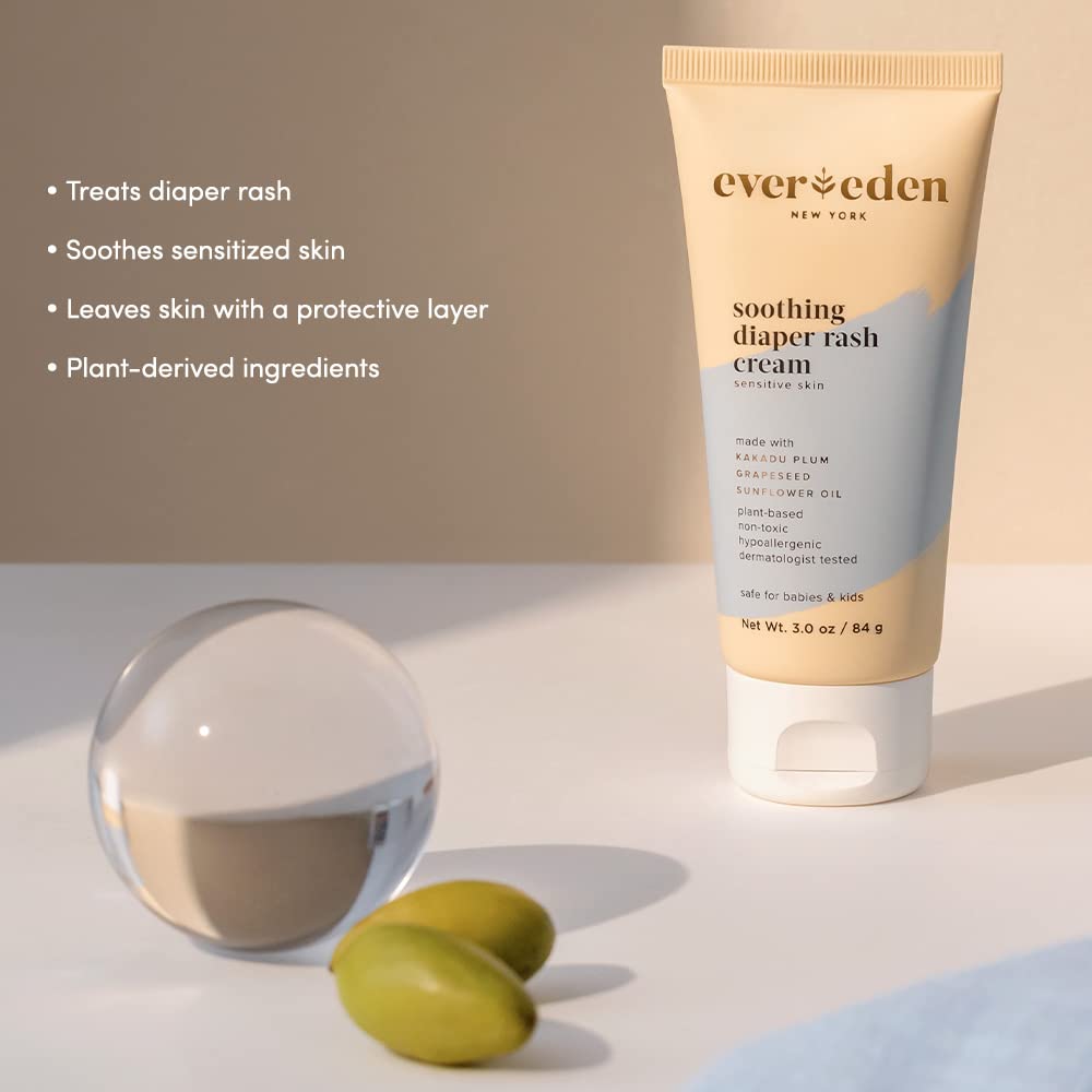Evereden Soothing Diaper Rash Cream 3.0 oz | Clean and Unscented Diaper Care | Non-toxic and Fragrance Free