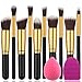 BEAKEY Makeup Brush Set, Premium Synthetic Kabuki Foundation Face Powder Blush Eyeshadow Makeup Brush Kit with Blender Sponge and Brush Cleaner (10+2pcs, GOLDEN-BLACK)