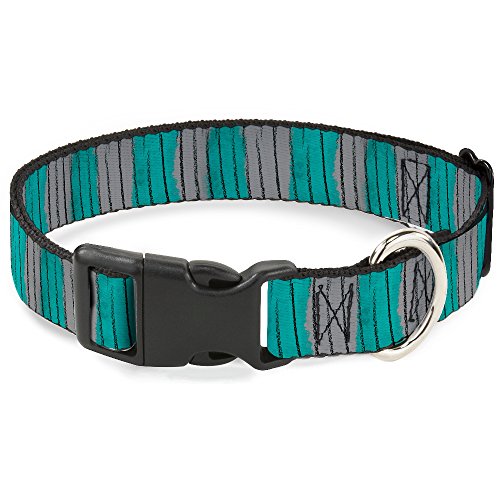 Buckle-Down Cheshire Cat Stripes Gray/Teal/Black Plastic Clip Collar, Wide Larg…
