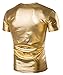 Mens Trend Nightclub Styles Metallic silver Button Down Shirts (L, gold-short)