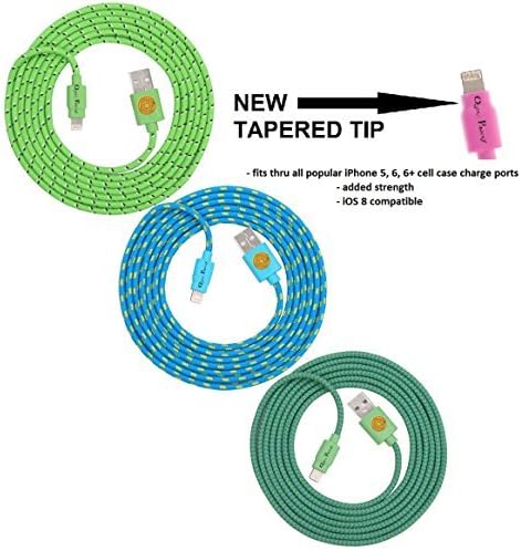 NEWLY DESIGNED High Quality - 6ft(2m) Braided Nylon Lightning Charging Cables for Apple iPhone 5 5C 5S, iPhone 6 6 Plus, iPad 4 Mini, iPod Touch 5/Nano 7, 8 pin to USB - 3pack(green-teal-blue)
