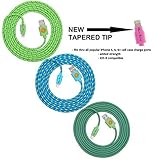NEWLY DESIGNED High Quality - 6ft(2m) Braided Nylon Lightning Charging Cables for Apple iPhone 5 5C 5S, iPhone 6 6 Plus, iPad 4 Mini, iPod Touch 5/Nano 7, 8 pin to USB - 3pack(green-teal-blue)