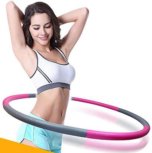 Weighted Hula Hoop Dynamis Fat Burning Hula Hoop Heavy Fitness Hoop Exercise and Fitness Foam Surface Detachable Hoop for Adults and Kids (pink +gray)