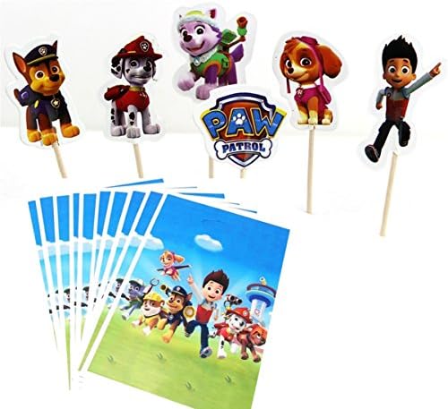 Pack of 20 Gift Party Loot Bags AND 24 Paw Patrol Cupcake Topper PAPER Tooth Picks Party Decoration for Kid's Birthday Party Decoration-The Toy Explorer Brand