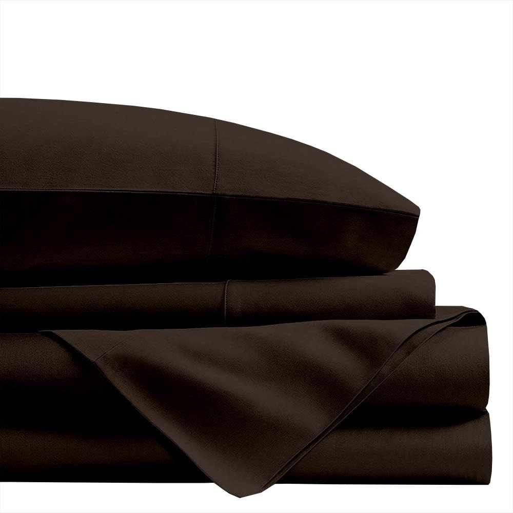 ARlinen Sheet Set Twin Size Chocolate Solid Fit Mattress up to 15 Inch Deep Pocket Egyptian Cotton 400-Thread-Count Premium Quality 4 PCs Bedding Bed Sheet Sets.