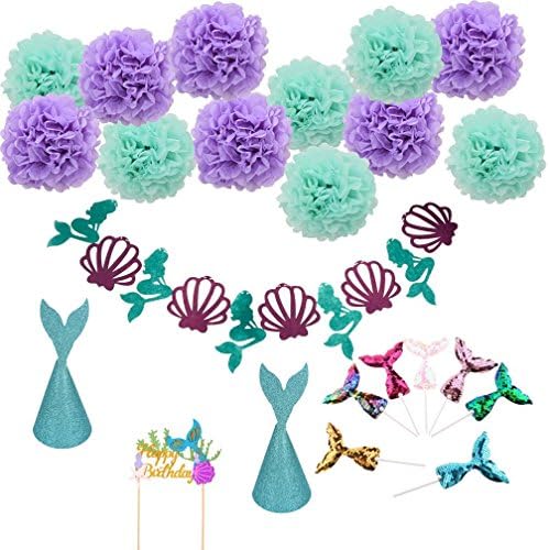 Wetrys 23 Pcs/Set Mermaid Party Supplies & Party Decorations for Girls Birthday party,Baby Shower,Bridal shower Decorations
