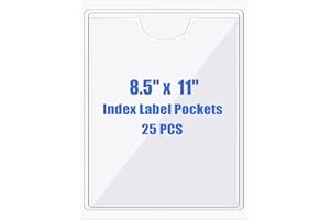 Origin-Joy 25 PCS Self-Adhesive Index Label Pockets, Clear Plastic Peel & Stick Card Holders with Top Open for Loading (8.5 x 11 inch)