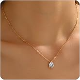ARAVOP Diamond Necklaces for Women 18K Gold Plated Cubic Zirconia Solitaire Pendant Necklace Dainty Teardrop Necklace Trendy CZ Lariat Bridesmaid Necklace