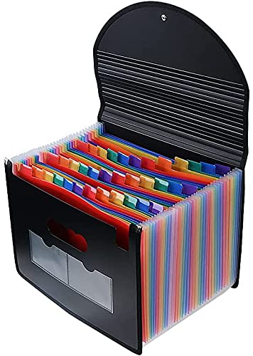 ANMOO A4 Expanding File Folder with Cover, 36 Pockets Rainbow Colored Labels Document Organizer, Standing Concertina File Expanding A4 Organizer for Office, School & Home