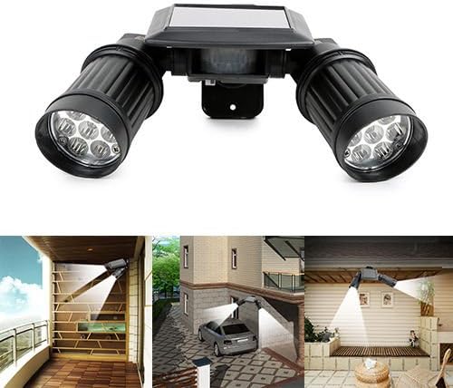 wang tong shop Waterproof 14LED Dual Head Solar Powered Yard Lights PIR Motion Sensor Spotlight