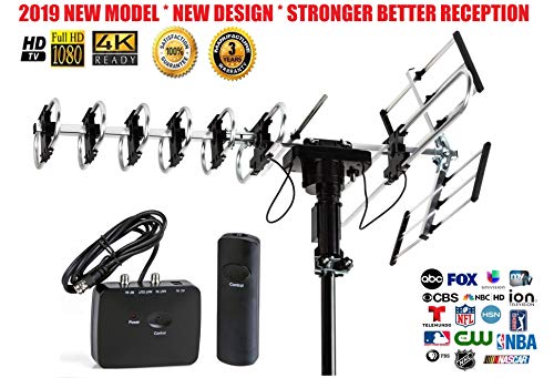 FiveStar Outdoor HD TV Antenna 2019 Newest Model Up to 200 Miles Long Range with Motorized 360 Degree Rotation, UHF/VHF/FM Radio with Infrared Remote Control Advanced Design