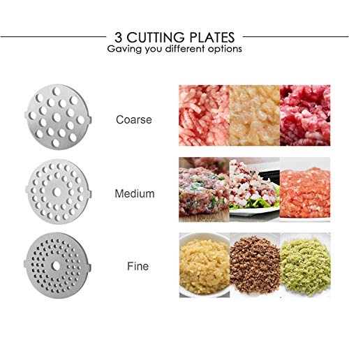 Hauture Electric Meat Grinder, Meat Mincer with 3 Grinding Plates and Sausage Stuffing Tubes for Home Use &Commercial, Stainless Steel/Silver/2000w - Thumbnail 2