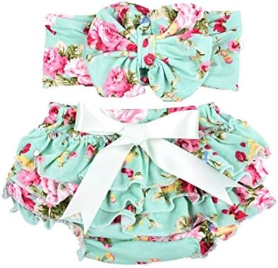 Baby Girl's Bloomer and Headband Set with Bowknot Soft Lace Ruffle Diaper Cover