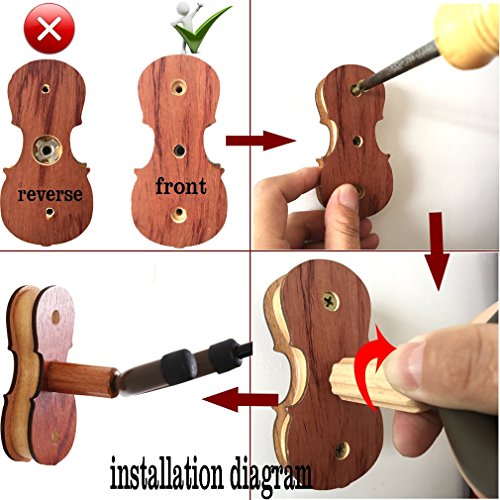 Violin Hanger Solid Wood Ukulele Wall Mount Hanger Hardwood Rosewood Wall Mount Bow Hook Stand Violin Accessories for Music Enthusiast, Home, Studio Use - Thumbnail 6