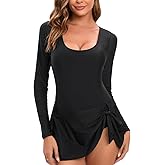 NESY Long Sleeve Swimsuits for Women Rash Guard Scoop Neck One Piece Bathing Suit Swim Dress Woman Swimwear Swimdress UPF 50+