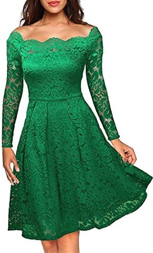 Viyoung Womens Boat Neck Long Lace Sleeve Slim Gown Mermaid Cocktail Swing Formal Dress (Medium(Waist 27.6"-32.3"), Green)