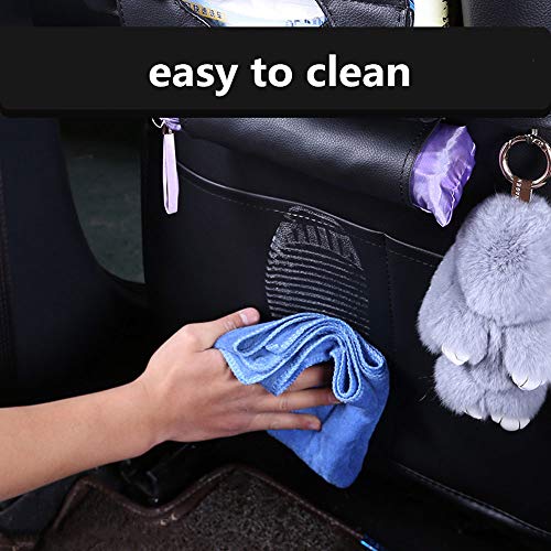 Usee Car Backseat Organiser Storage Holder Pocket Hanging Kick Mat PU Leather for Tablet Smartphone Bottles Tissue Newspaper Magazine Umbrella Toys (Black)