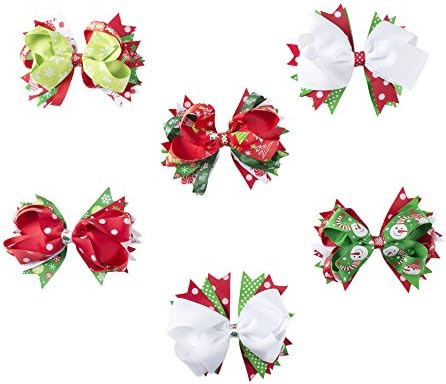 Yinson 6 Packs 5 Inch Baby Girls Ribbon Christmas Hair Bows Clips Sets TH10-A