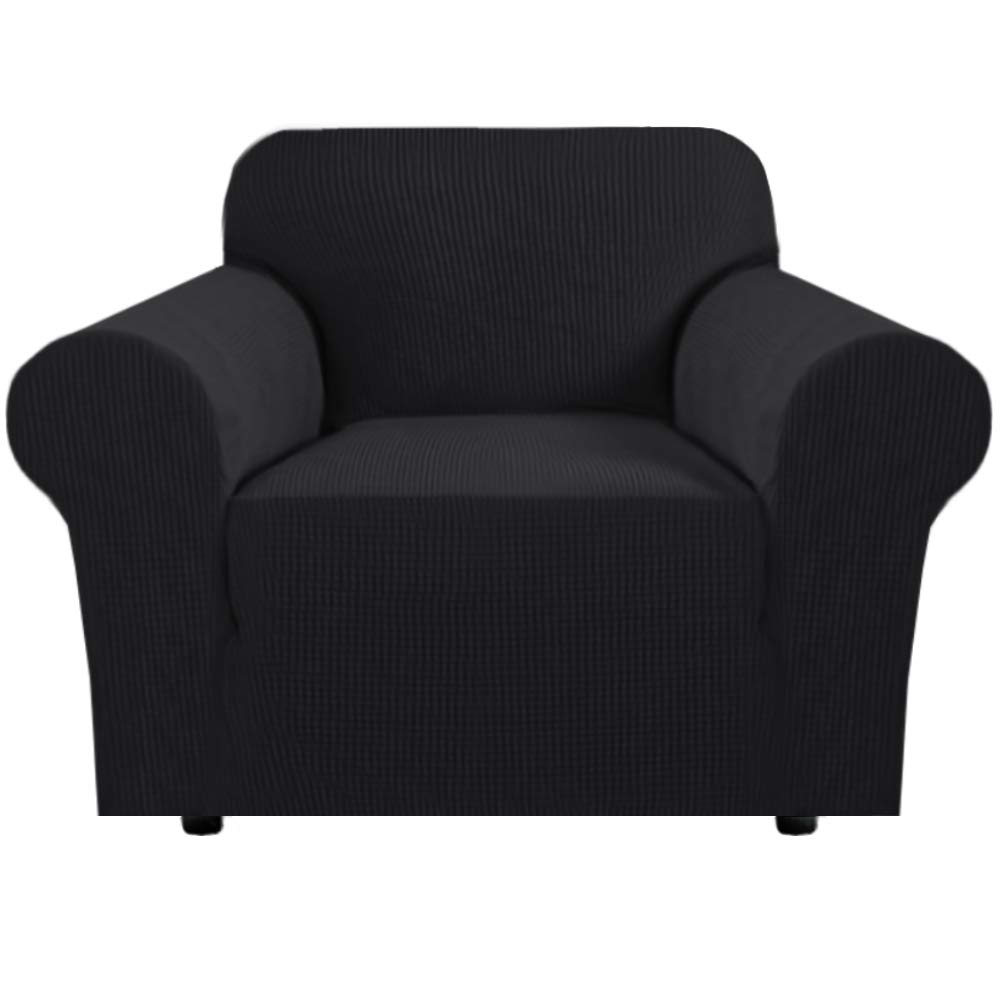 BellaHills Super Stretch Sofa Covers Couch Covers Sofa Slipcovers Furniture Protector for Sofas/Kids/Pets | Form Fitted Jacquard with Elastic Bottom, Thick Soft Non Slip (1 Seater, Black)