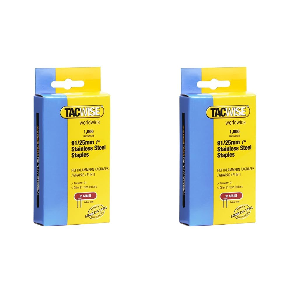 Tacwise 1071 Type 91/25 mm Stainless Steel Narrow Crown Staples, Pack of 2,000