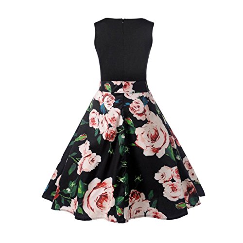 Summer Dress,Clearance! AgrinTol Women Casual Vintage Printing Bodycon Sleeveless Evening Party Prom Swing Dress (M, Black1)