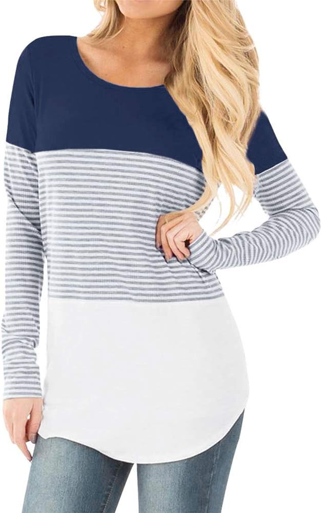 Nursing Shirt Color Block Maternity Top for Women Long Sleeve Breastfeeding Pregnancy T-Shirt