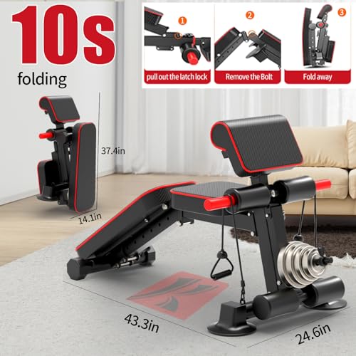 Adjustable Weight Bench,Utility Workout Bench Load 500LBS Foldable Incline Decline Benches for Home Gym Beginners and Enthusiasts muscle Building Fitness