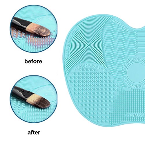 LYNN Silicone Makeup Brush Cleaning Mat, Makeup Brush Cleaner,Makeup Brush Cleaner Pad,Cosmetic Brush Cleaning Mat Portable Washing Tool Scrubber with Suction Cup(Mint Green) (Mint Green-Big Size)