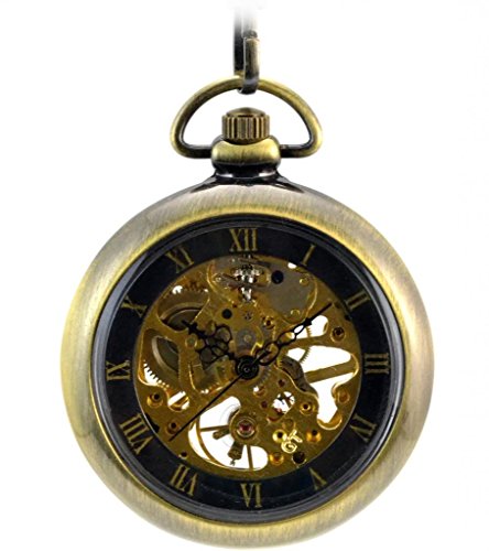 Infinite U Bronze Roman Numerals Hollow Skeleton Steel Mechanical Pocket Watch without Cover