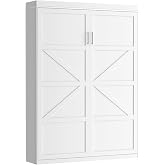 ROOMTEC Queen Murphy Bed with Smooth Pneumatic Lift, Space-Saving Wall Bed | Modern Cabinet Design for Guest Rooms and Home Offices, Supports 1,000 LB and Fits 60" x 80" Mattresses