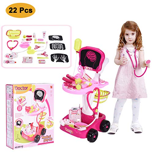 Doctor Kit for Kids, Durable Kids Doctor Medical Cart Pretend Playset Kit with Electronic Stethoscope Syringe Accessories Role Playing Game Preschool Educational Games for Kids 3 4 5 (22 Pcs | Girl) - Thumbnail 7