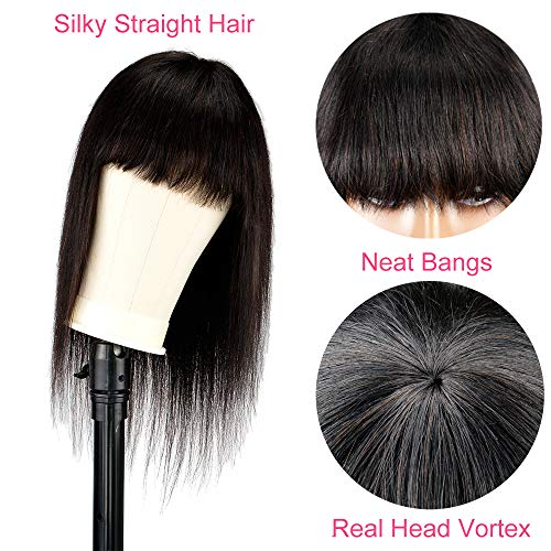 Huageer-Brazilian-Virgin-Straight-Human-Hair-Wigs-with-Bangs-for-Black-Women-None-Lace-Front-Wigs-22Inch-Short-130-Density-Natural-Black-Color