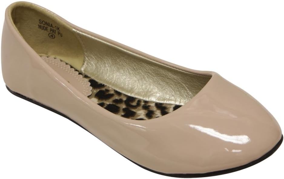 ANNA Sonia-1k Kids Ballerina Flat Slip on Boat Fashion Patent Leather Rounded Toe Shoes