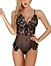 Womens Bodysuit V Neck Lingerie Teddy One Piece Soft Lace Babydoll Chemise