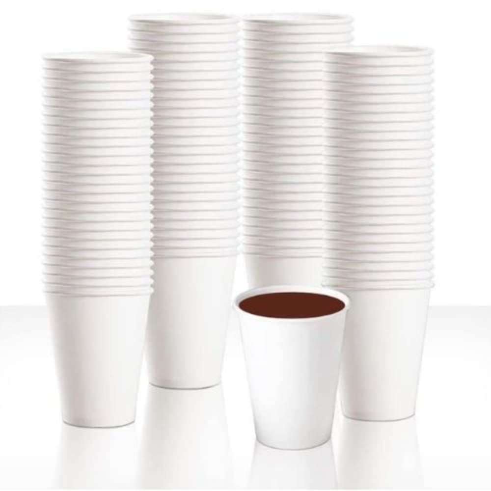 Paper Cups | 100 Pack 8oz Eco Friendly Cups | Paper Cups for Hot & Cold Drinks | Camping Cups | Tea Cups | Party Glass | Paper Party Cups | Coffee Cup | Dessert Cups | Takeaway Coffee Cups, White