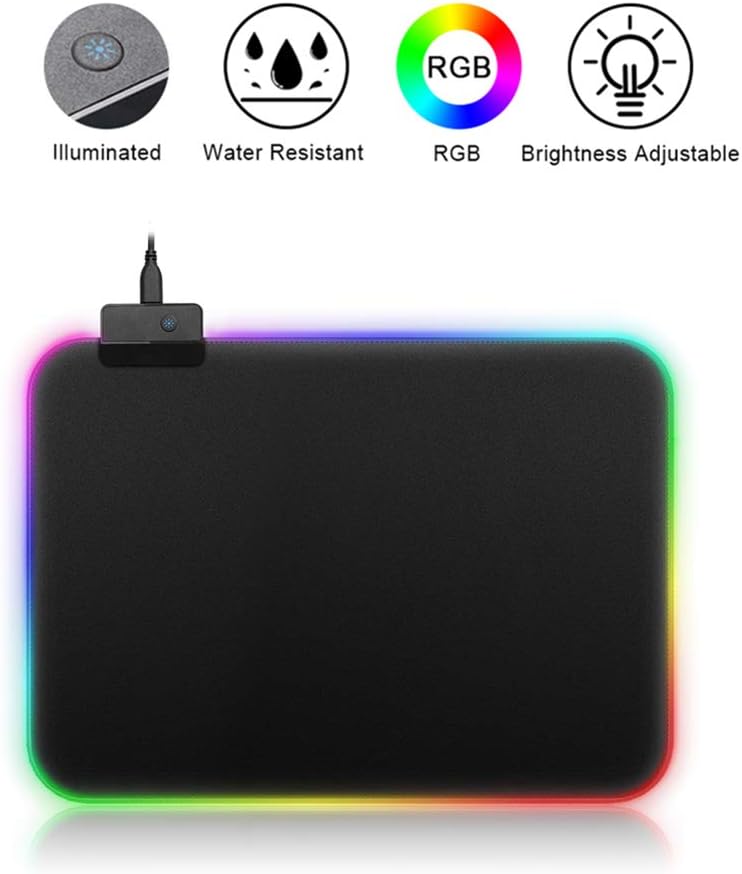 Maxesla RGB Gaming Mouse Mat Medium, 11 Modes RGB Mouse Pad, Anti-Slip Rubber Base and Waterproof Surface Keyboard and Mouse Mat, Oversized Glowing LED Mouse Mat, 350*250*3 Gaming Mats for Desk, Black