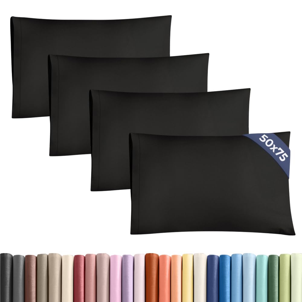 Pillowcases 4 Pack Standard Size 50x75 cm Black, Brushed Microfiber with Envelope Closure, Extra Soft Breathable Cooling Pillow Cases, Wrinkle Free Machine Washable Pillow Covers, OEKO-TEX Certified