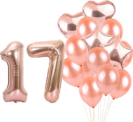 Amazon Co Jp 17歳の誕生日デコレーションパーティー用品 17歳の誕生日バルーン ローズゴールド 17番のマイラーバルーン ラテックスバルーン デコレーション用 女の子への素敵な17歳の誕生日ギフト 写真小道具 ホーム キッチン
