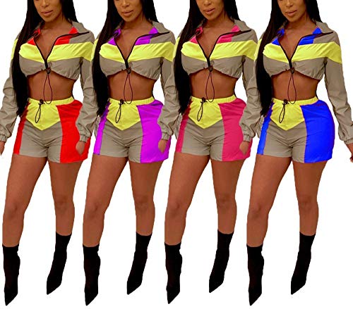 Women's 2 Pieces Outfits Long Sleeve Zipper Jacket and Short Pants Set Tracksuits