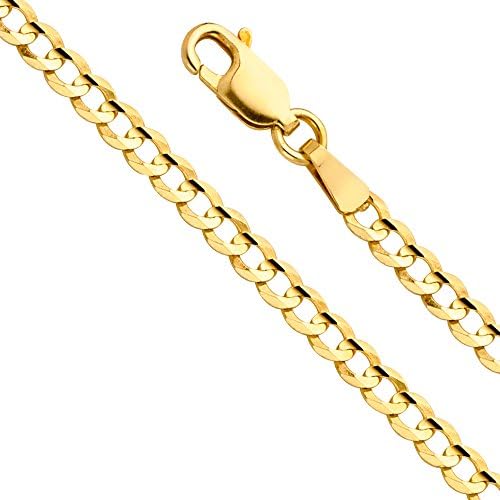 TWJC 14k REAL Yellow OR White Gold Solid Men's 4mm Cuban Concave Curb Chain Bracelet and Necklace with Lobster Claw…