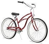 Firmstrong Urban Lady Three Speed Beach Cruiser Bicycle, 26-Inch, Red