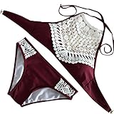 Hot Bikini Swimsuit! AMA(TM) Women Sexy Push Up Padded Bra Bottom Set Beach Swimwear (L, Wine)